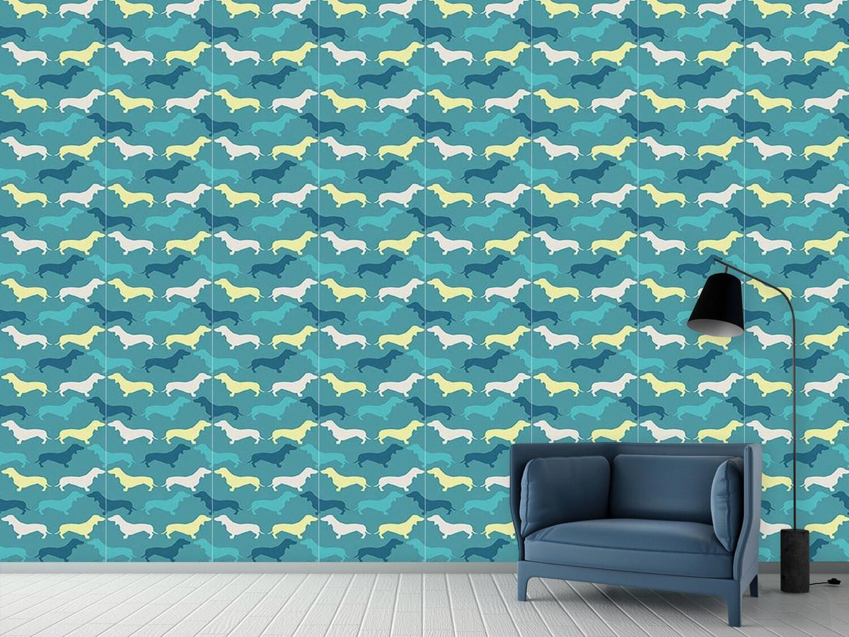 patterned-wallpaper-dachshund-petrol