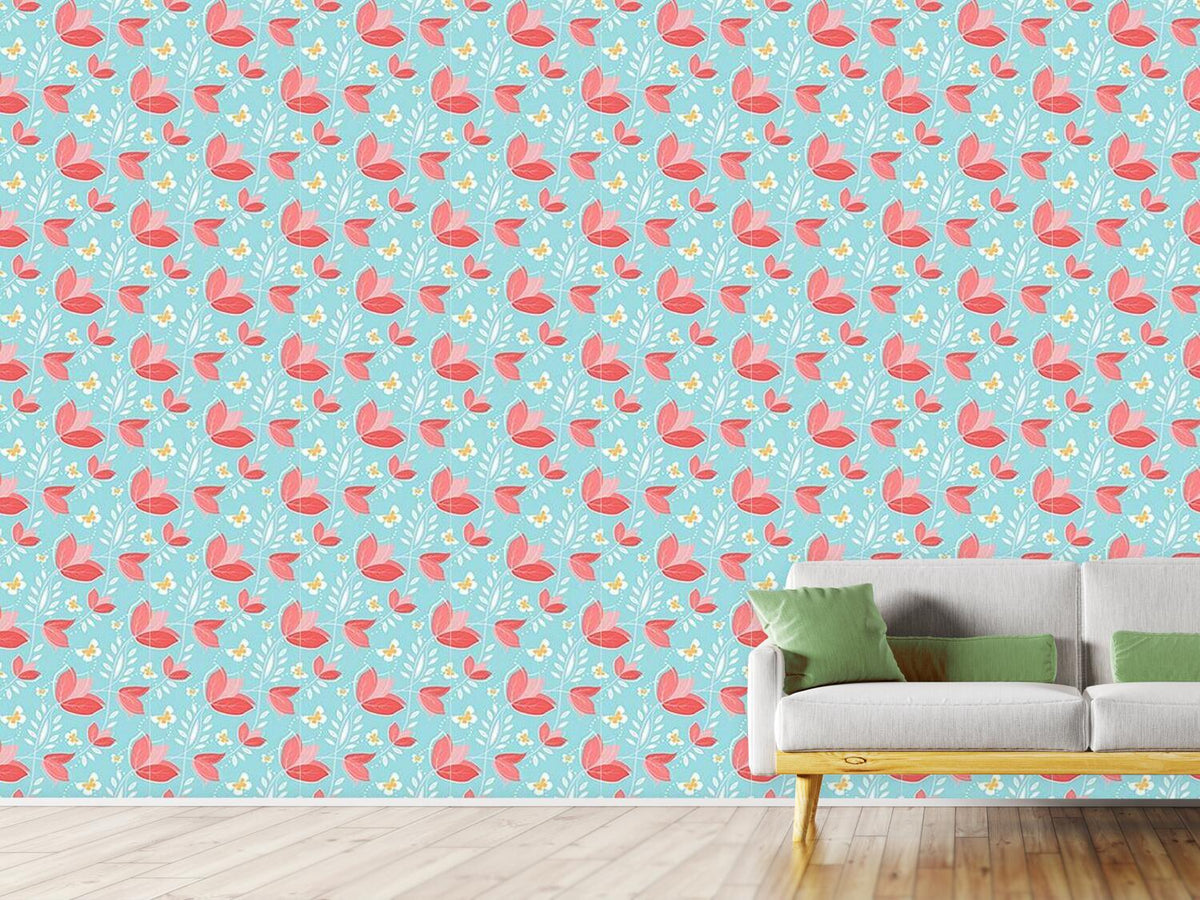 patterned-wallpaper-coral-flowers