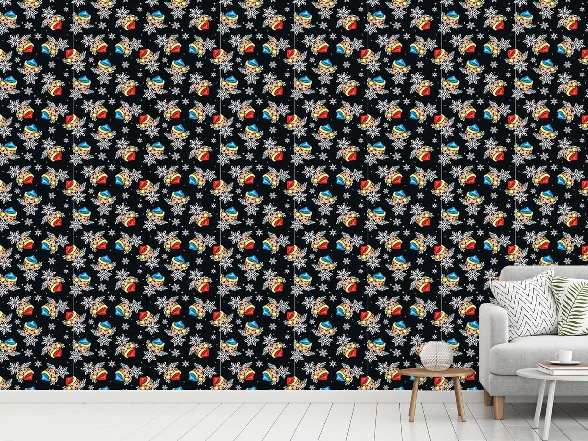 patterned-wallpaper-angels-and-snowflakes