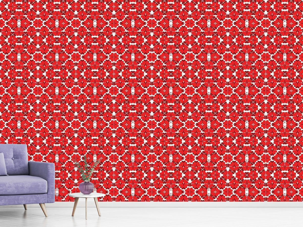 patterned-wallpaper-shamrock-in-red