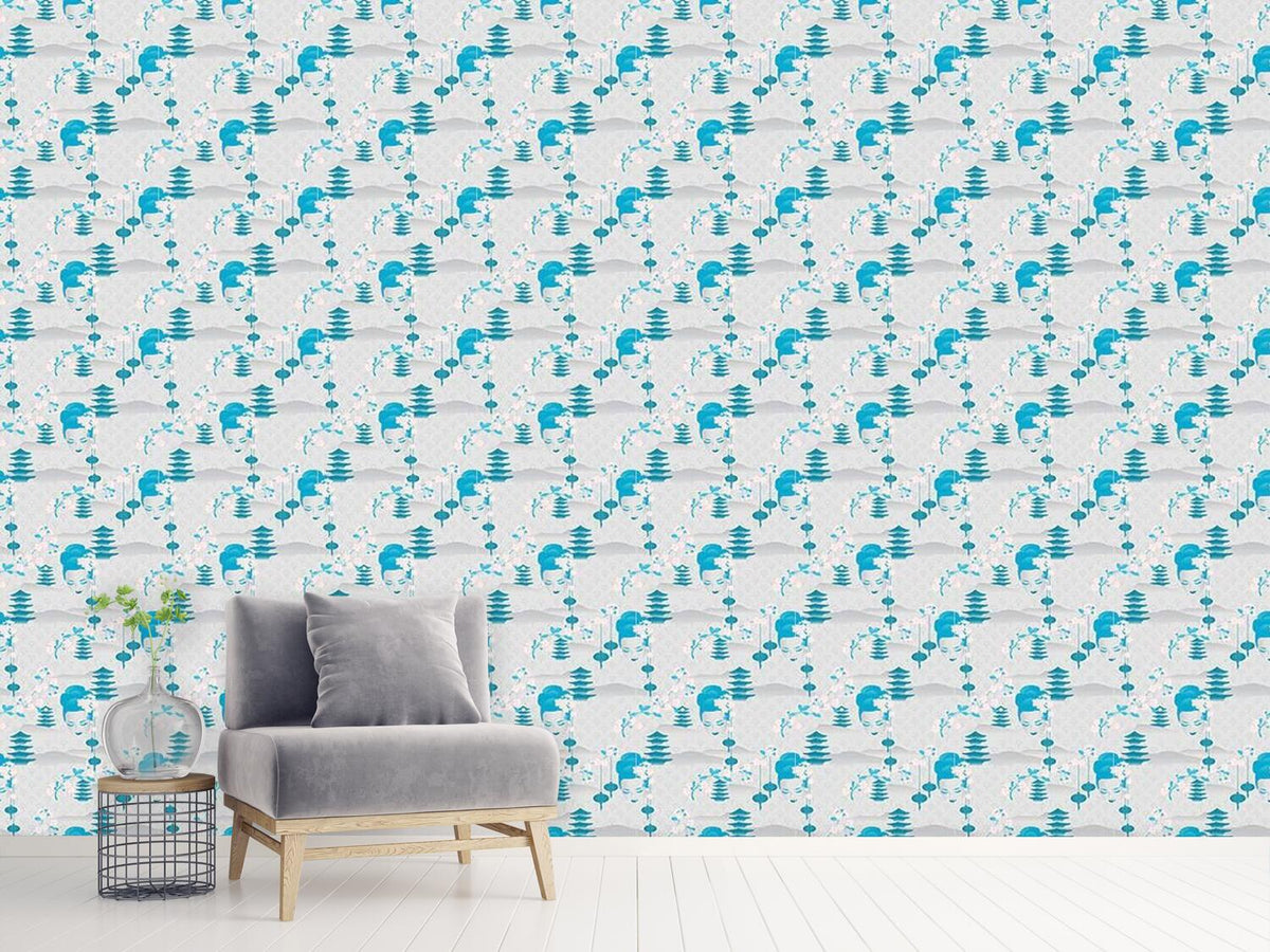 patterned-wallpaper-cherry-blossom-geisha-cyan