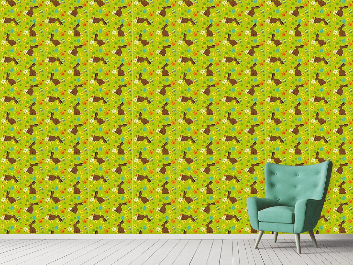 patterned-wallpaper-easter-bunny-green