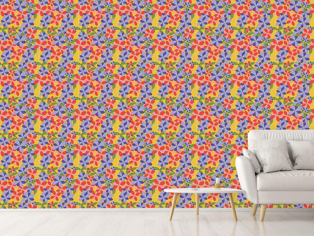 patterned-wallpaper-petals-and-leaves-yellow