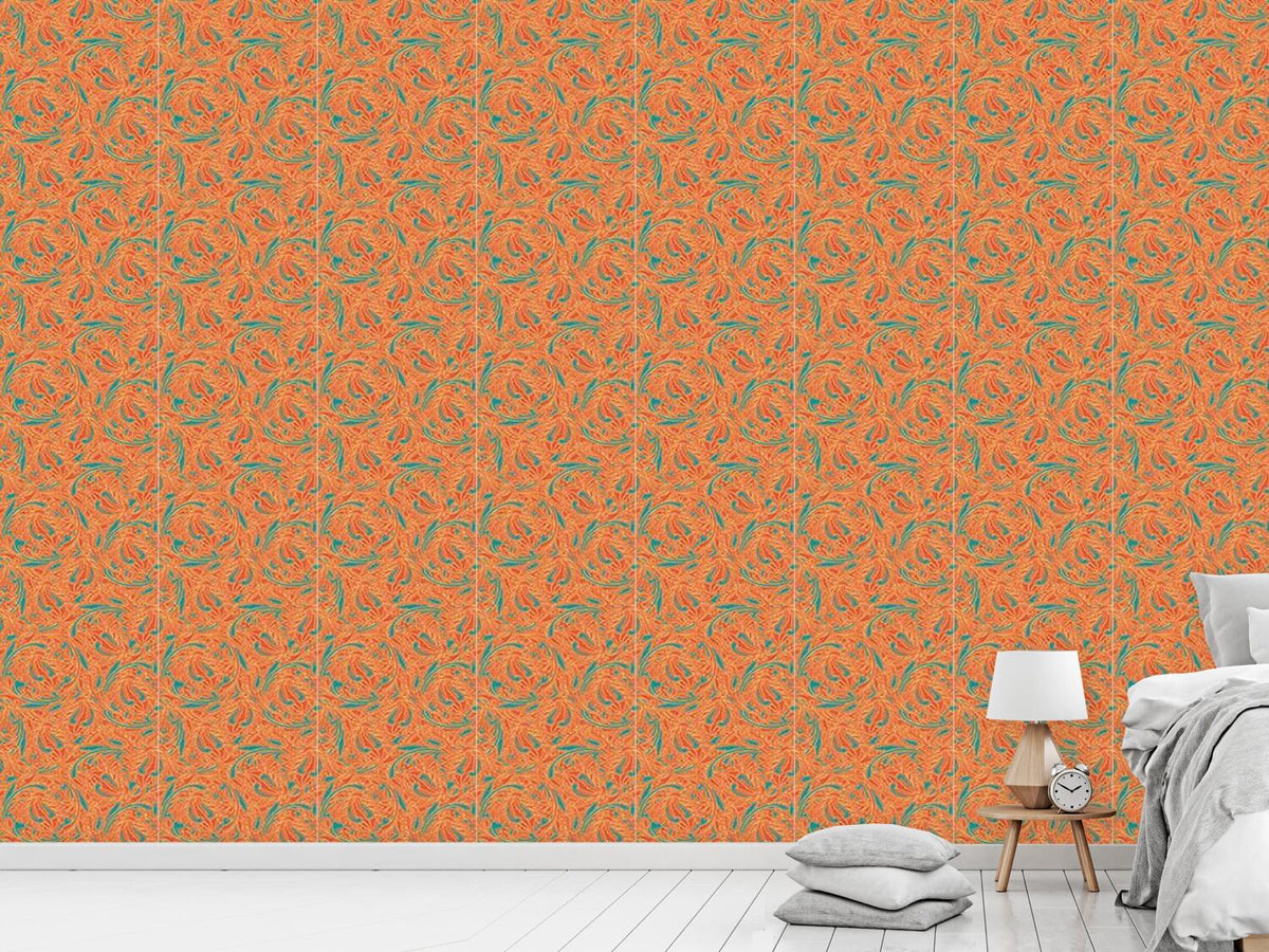 patterned-wallpaper-copper-engraving-orange