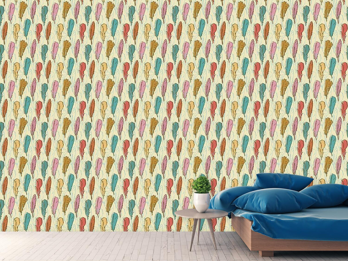 patterned-wallpaper-feathers-handdrawn-retro